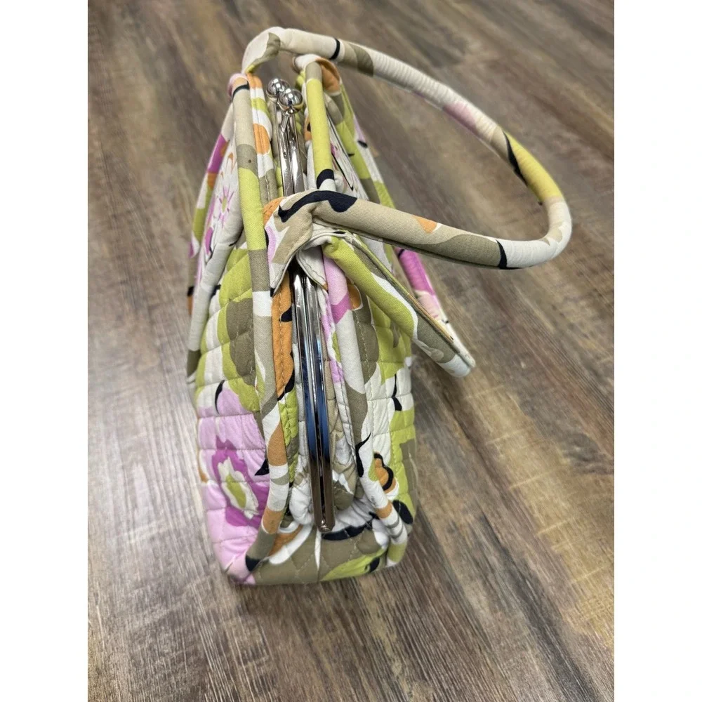 Vera Bradley Quilted Portobello Floral Bag Eloise Kiss Lock Satchel Green Purple